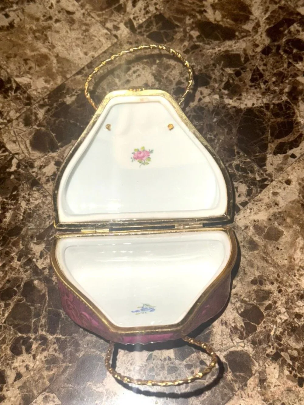 Vintage Limoges China Hand-Painted Porcelain Purse Trinket Box